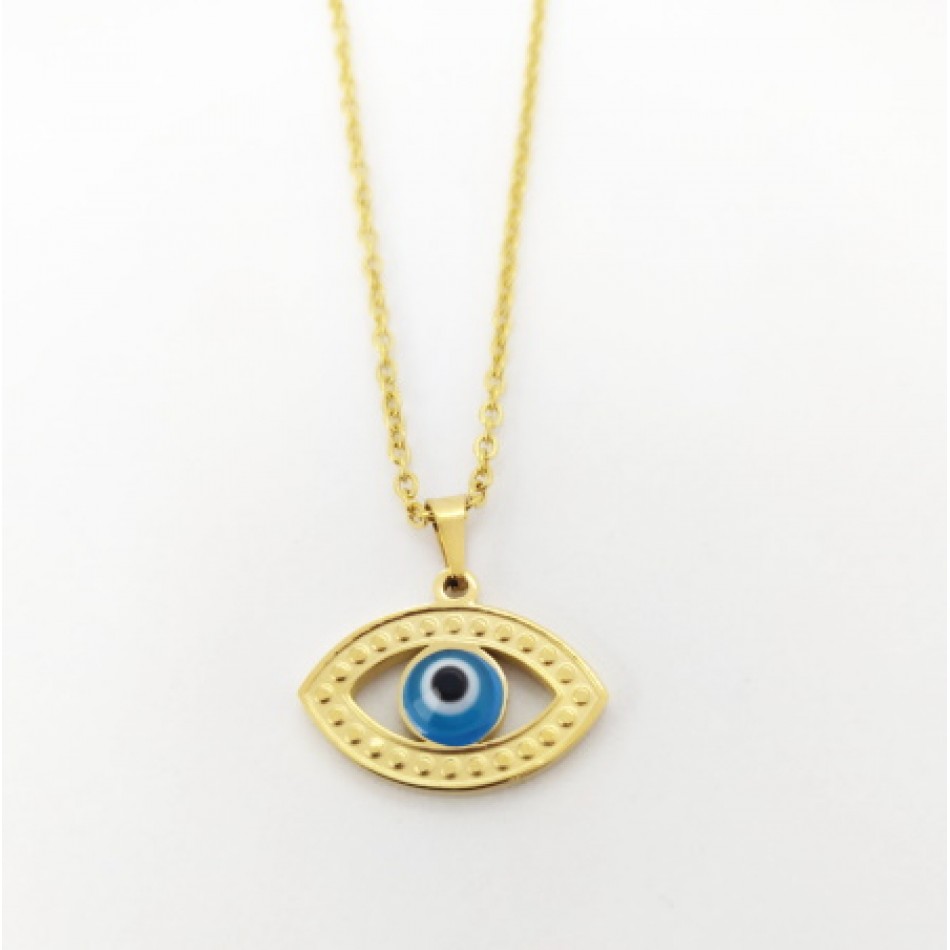 Χειροποίητο γυναικείο κολιέ μάτι ατσάλινο XGNK-74