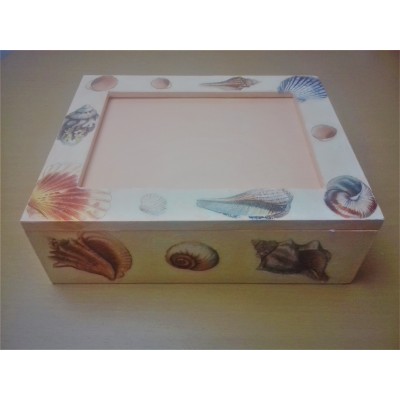 Ξύλινο κουτί φωτογραφιών decoupage κοχύλια XKSK-4