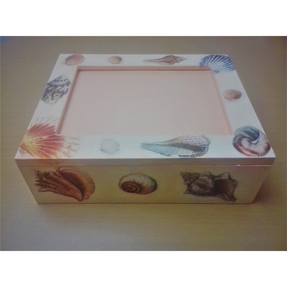 Ξύλινο κουτί φωτογραφιών decoupage κοχύλια XKSK-4