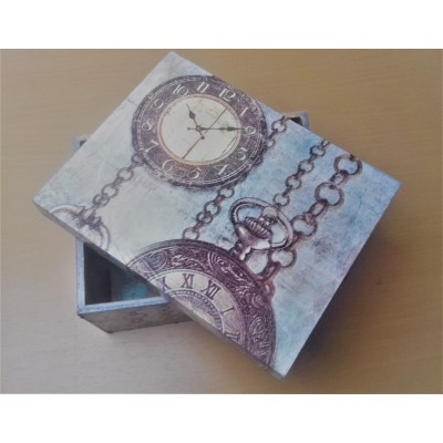 Ξύλινο κουτί decoupage vintage ρολόγια - Κλειδιά  XKSK-5