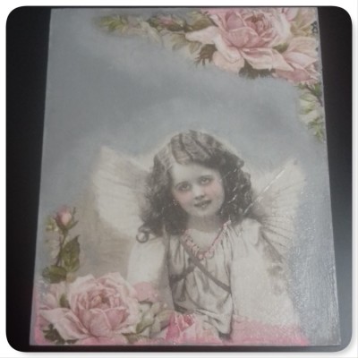Ξύλινο κουτί φωτογραφιών decoupage Άγγελοι και Τριαντάφυλλα XKSK-13