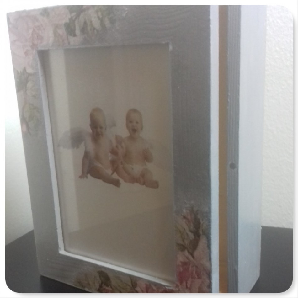 Ξύλινο κουτί φωτογραφιών decoupage Άγγελοι και Τριαντάφυλλα XKSK-13