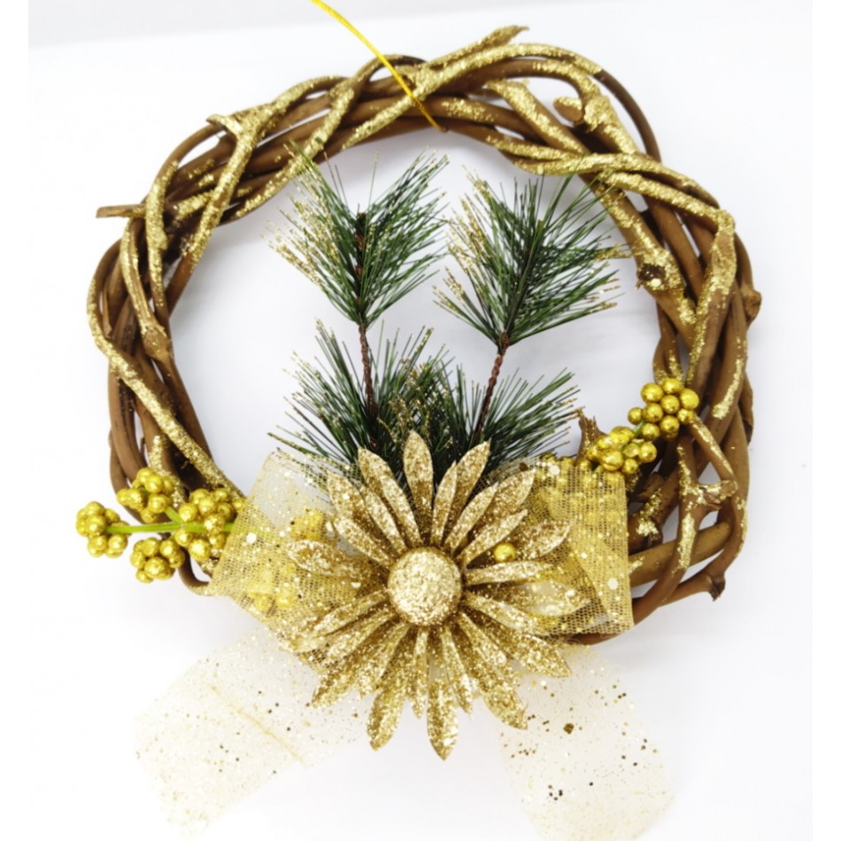 Χριστουγεννιάτικο ξύλινο πλεκτό στεφάνι XR-5